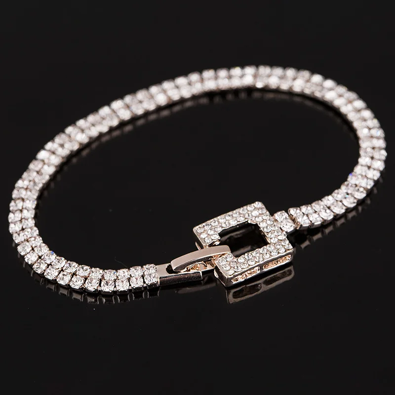 Rose gold  Classic Crystal Pave Link Bracelet Bangle Fashion Full Rhinestone Jewelry for Women Free Shipping B040