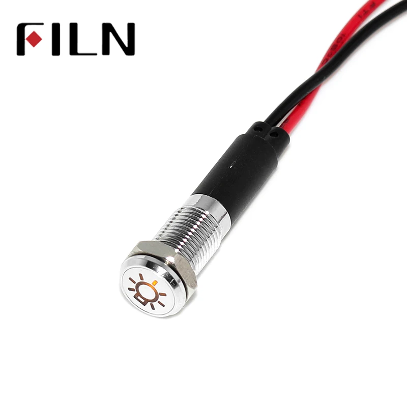 FILN 8mm Warning Dashb red yellow white blue green 12v led indicator light with 20cm cable with symbol