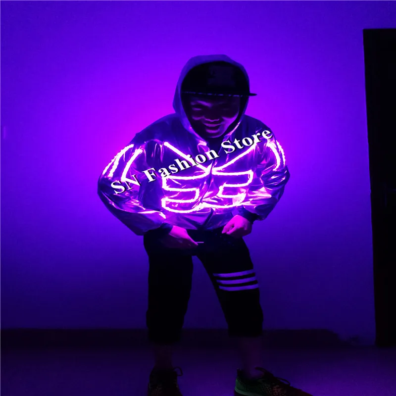 

SS5 Hip-hop LED costumes ballroom dance mens wears dance step ghost led clothes mens singer dj disco robot costumes RGB colors