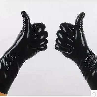 Gants courts en latex noir pour cosplay, mitaines en caoutchouc, poignet à cinq doigts