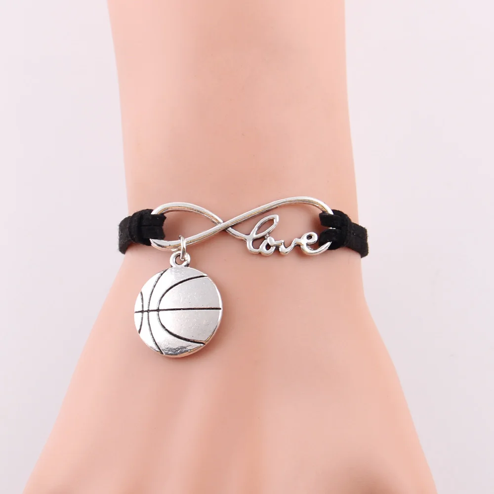 Little Minglou Infinity love basketball mom bracelet basketball team charm leather wrap bracelets & bangles for women jewelry