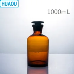 HUAOU 1000mL Narrow Mouth Reagent Bottle 1L Brown Amber Glass with Ground in Glass Stopper Laboratory Chemistry Equipment