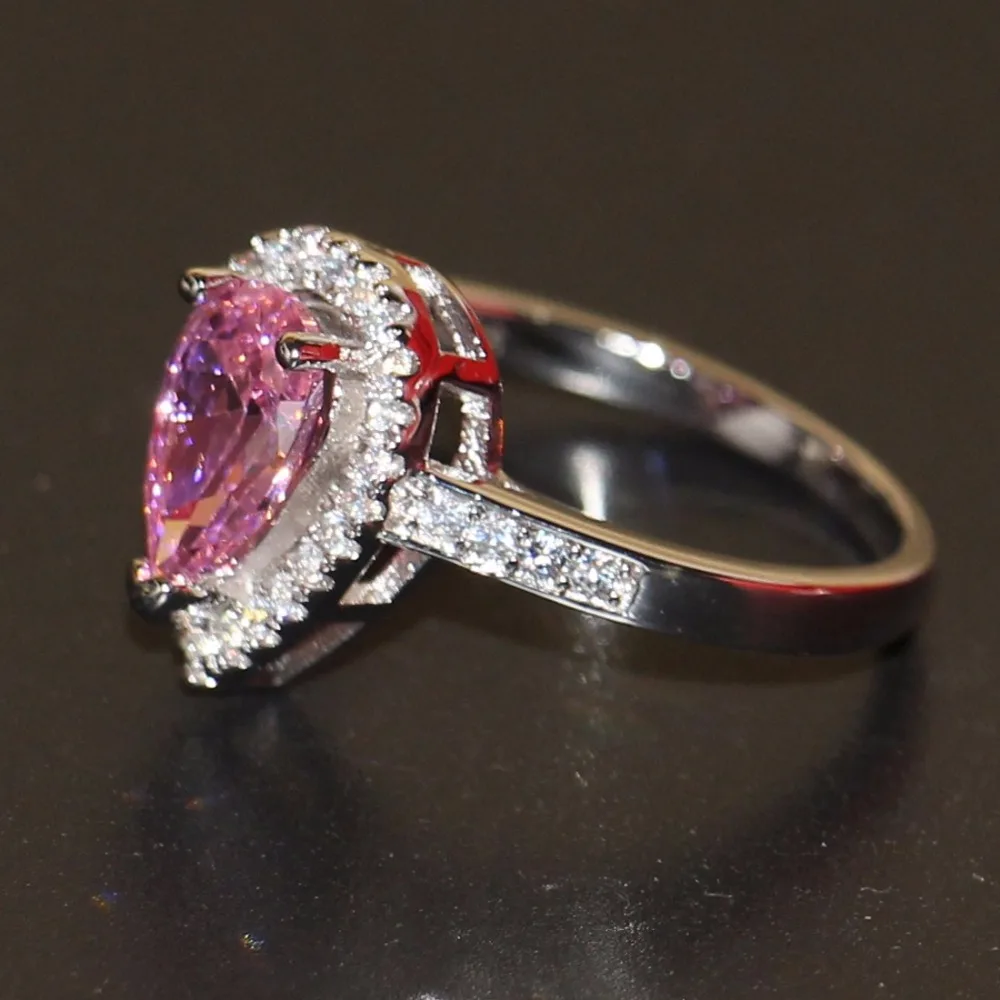 حجم 5-11 تألق مجوهرات الأزياء جودة عالية 925 فضة شغل الكمثرى قطع 5A الوردي زركونيا تشيكوسلوفاكيا النساء خاتم الزواج #2