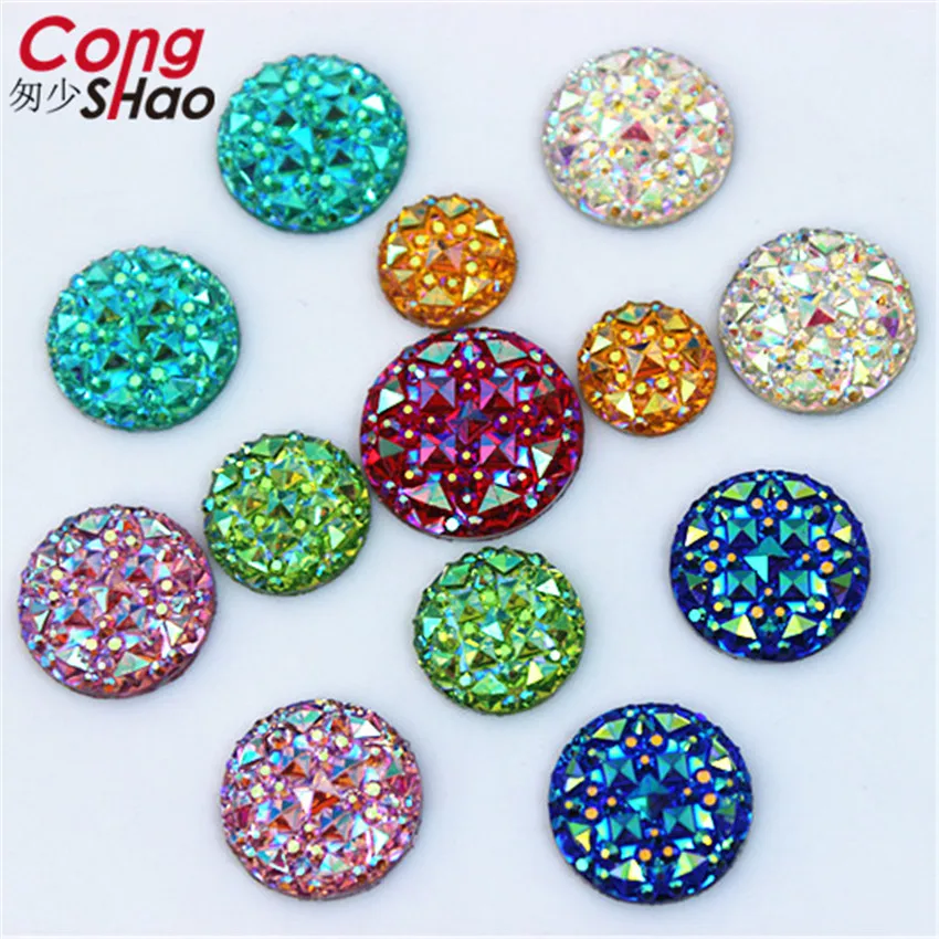 Cong Shao 50pcs 10/12/14/16mm Colorful Flatback Stones And Crystals AB Resin Round Rhinestone Trim DIY Wedding Dress Beads WC32