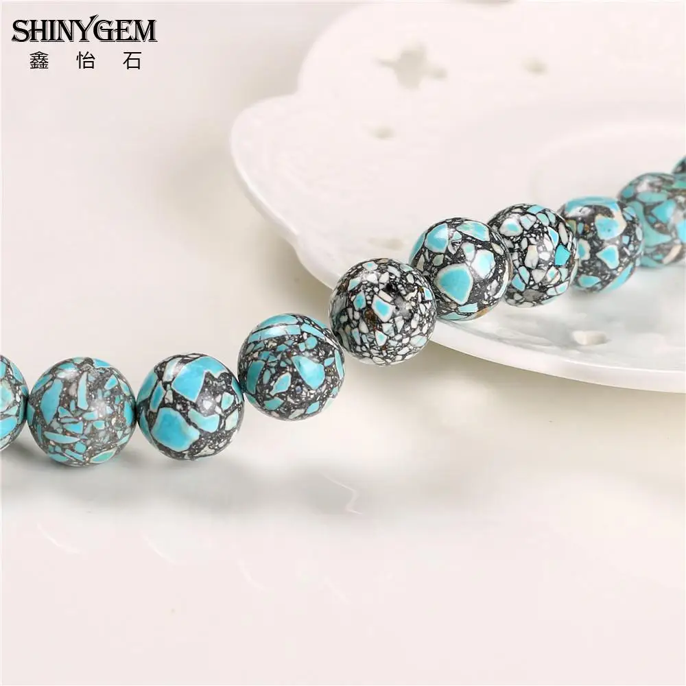 shinygem 14mm big round aaa grade wholesale lots bulk blue turquoises natural stone beads for jewelry making