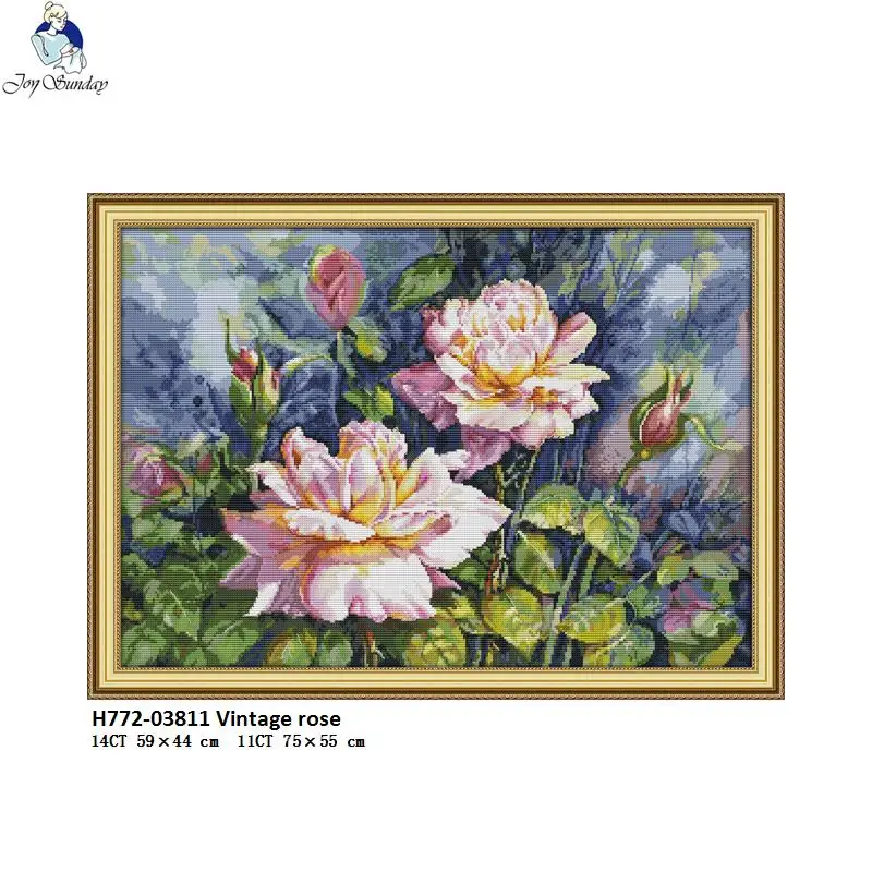 Joy Sunday Vintage Rose Counted DIY Handwork Cross Stitch 11CT 14CT DMC Printed Cloth for Embroidery Home Decor nkf Needlework