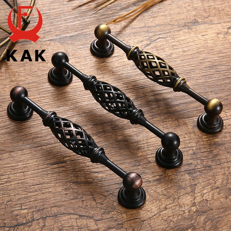 KAK Vintage Antique Bronze Cabinet Handles Hollow Out Birdcage Cabinet Pulls Drawer Knobs Wardrobe Door Pullers Furniture Handle