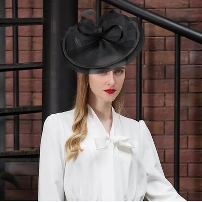 

2019 New Black Fascinator Pillbox Hat For Women Elegant Cocktail Party Hats Ladies Wedding Bow Church Kentucky Derby Fedora