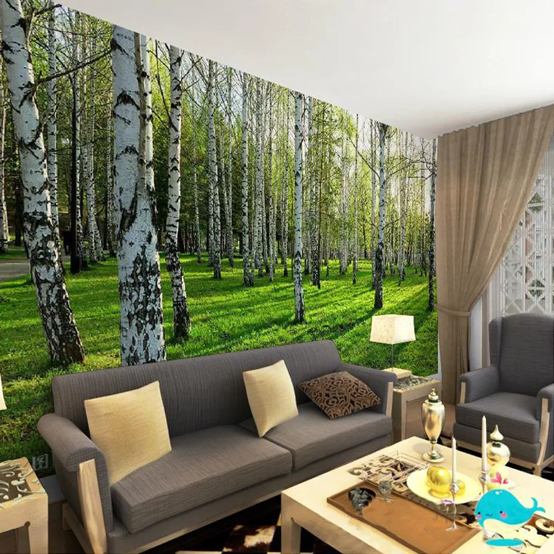 Niestandardowy Mural tapety las brzozowy naturalna tapeta zdjęcie krajobrazu restauracja salon sypialnia naklejka wystrój wnętrz