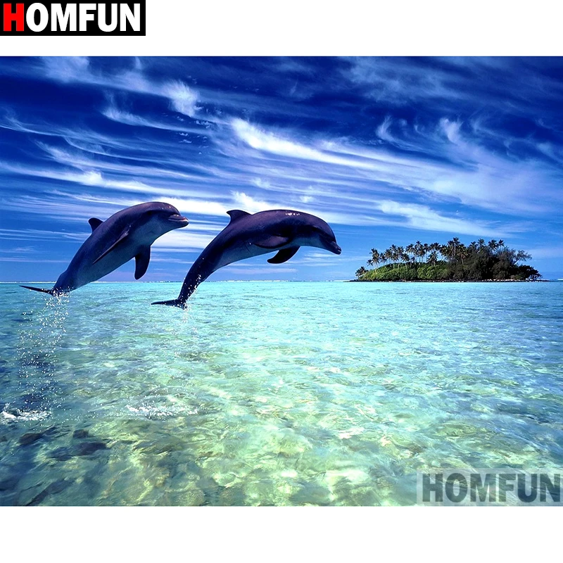 

HOMFUN Full Square/Round Drill 5D DIY Diamond Painting "Animal dolphin" 3D Embroidery Cross Stitch 5D Home Decor A13567