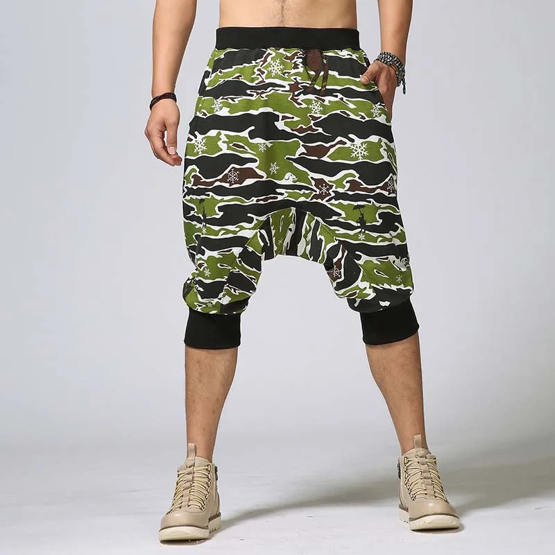 Men Leggings Cotton Sweatpants Calf Length Loose Baggy Harem Pants Military Style Camouflage Hip Hop Summer Pants Trousers Big