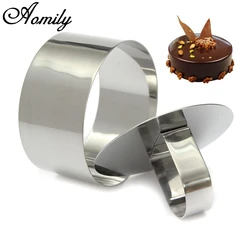 Aomily DIY Fondant Mousse Cake Mold Stainless Steel Decorating Tools Round Silver Ring Slicer Cutter Hand Push Baking Cooking