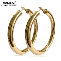 MANILAI Classic 70mm Diameter Wide Copper Big Hoop Earrings Fashion Jewelry Statement Earrings For Women Brincos Punk Round