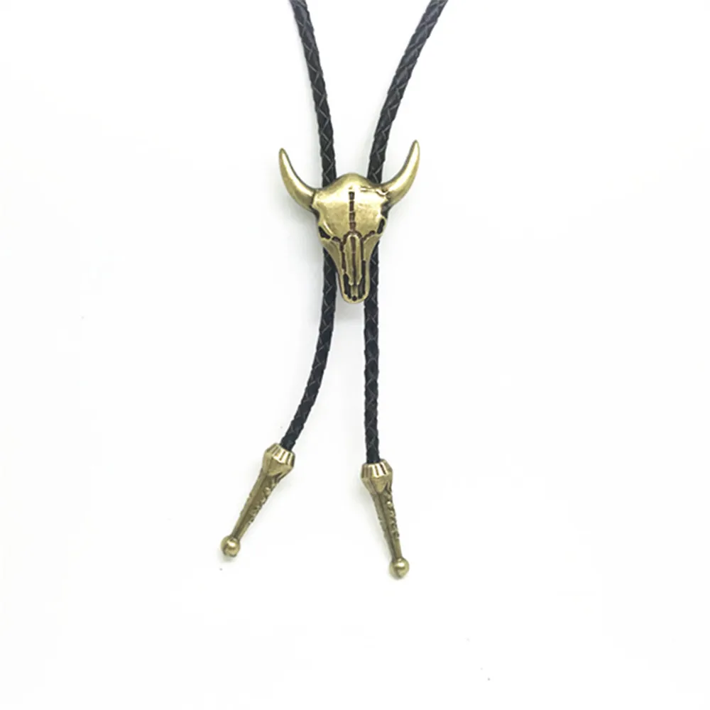 Dance Rodeo Bola Bolo Tie for Men Adjustable Bull Head Necktie Tie Pendant Necklace Western Cowboy Leather Belt Necktie