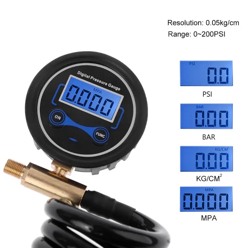 Digital Deflator Inflator Pressure Gauge Monitor for Air Pump with 3m 10ft Extension Coil Hose