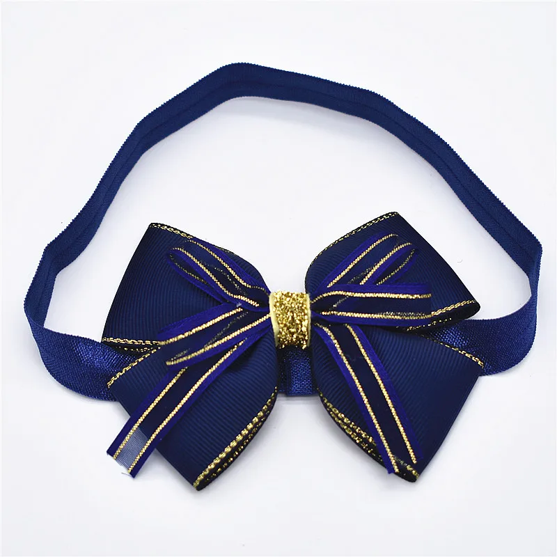 

10pcs Newborn bowknot hair ribbon baby bow golden lace elastic band hair band skinny stretchy children hair accessories