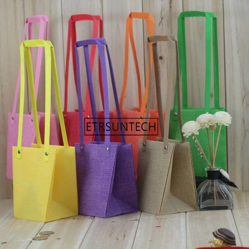 Waterproof PP-woven Flower Bags With Handle Bright Color Flower Packing Plant Bonsai Package Bag