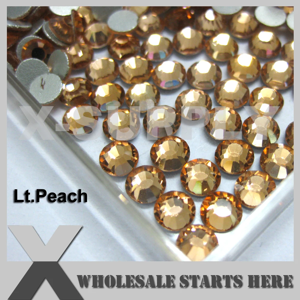 (SS3-SS20,100 Gross/Lot) Lt.Peach Flat Back Rhinestone,Silver Foiled Back,No Glue,Used For Nail Art,Phone Case,Shoes