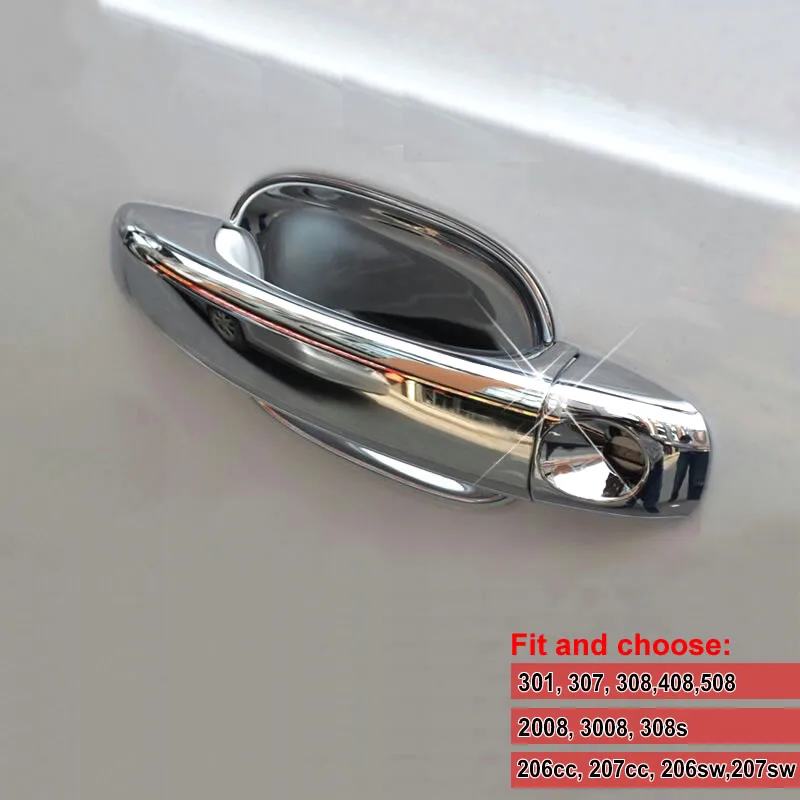 Car door handle cover and door bowl sticker strip fit for peugeot 308 307 408 207 508 206 301 2008 3008 refit electroplating cap