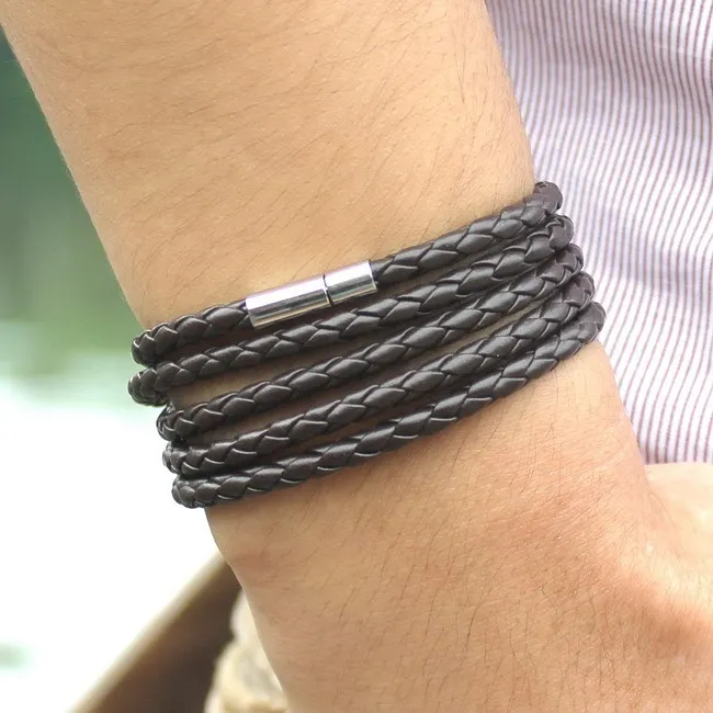 5 Layer Leather Bracelets & Charm Bangle Set, Handmade