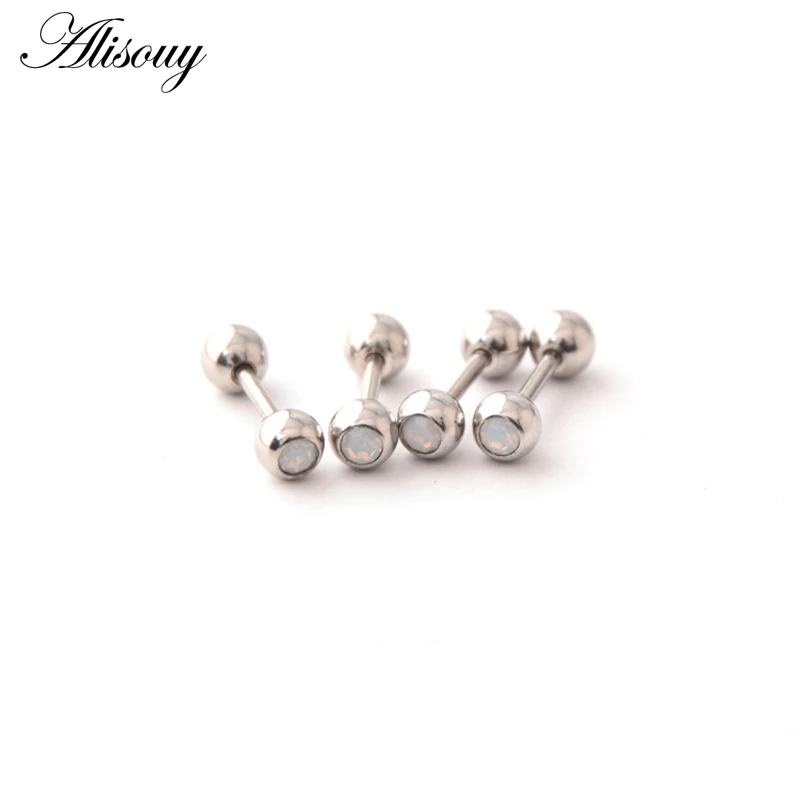 Alisouy 2Pcs Surgical Steel ball Round Crystal Cartilage Helix Barbell Bar Ear Stud Piercing 18G Earring Body Piercings Jewelry