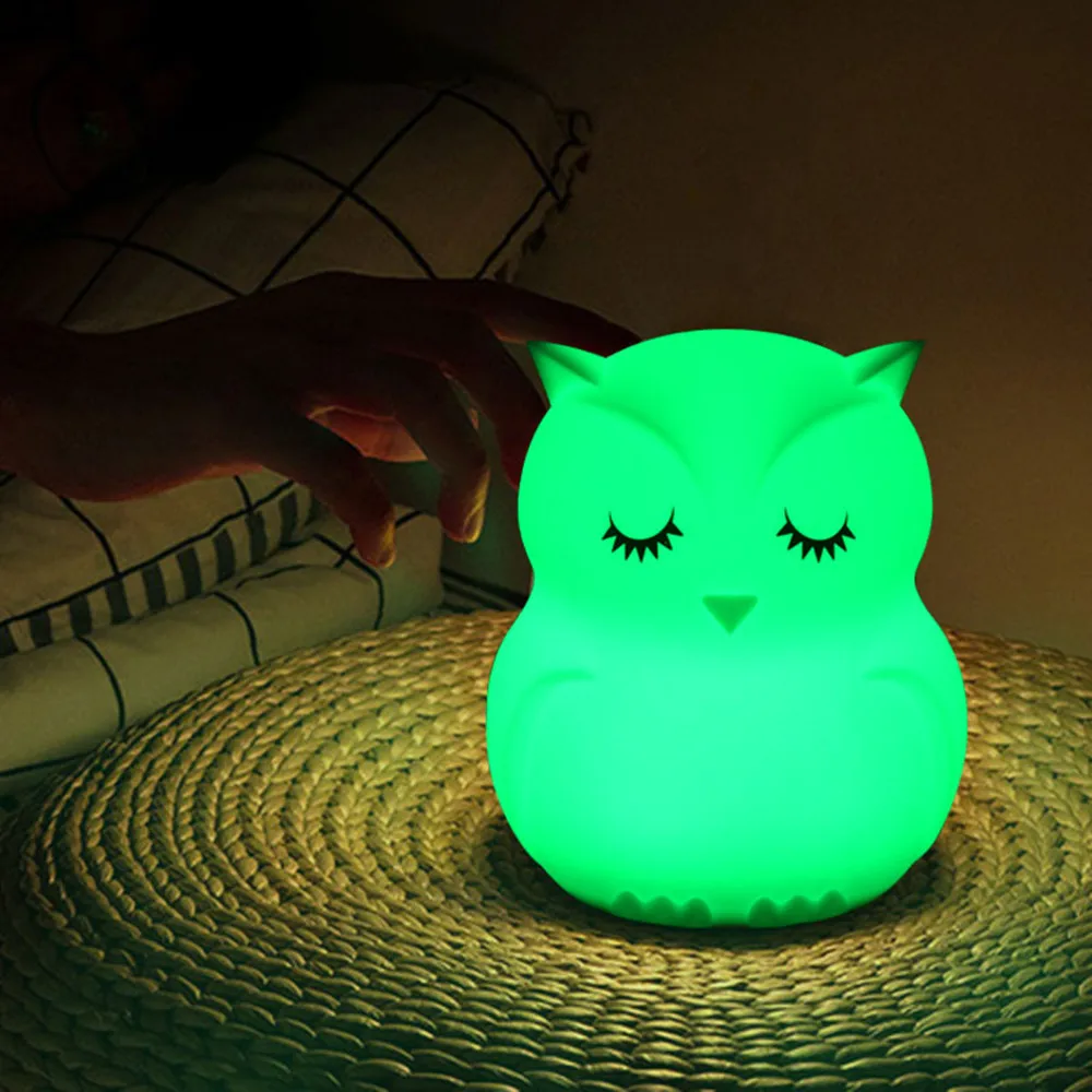 Touch Sensor RGB LED Owl Night Light Table Lamp Battery Powered Bedroom Bedside Silicone Bird Night Lamp for Children Baby Gift