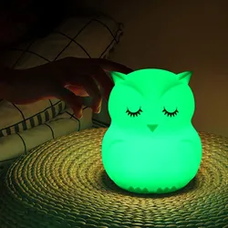 Touch Sensor RGB LED Owl Night Light Table Lamp Battery Powered Bedroom Bedside Silicone Bird Night Lamp for Children Baby Gift