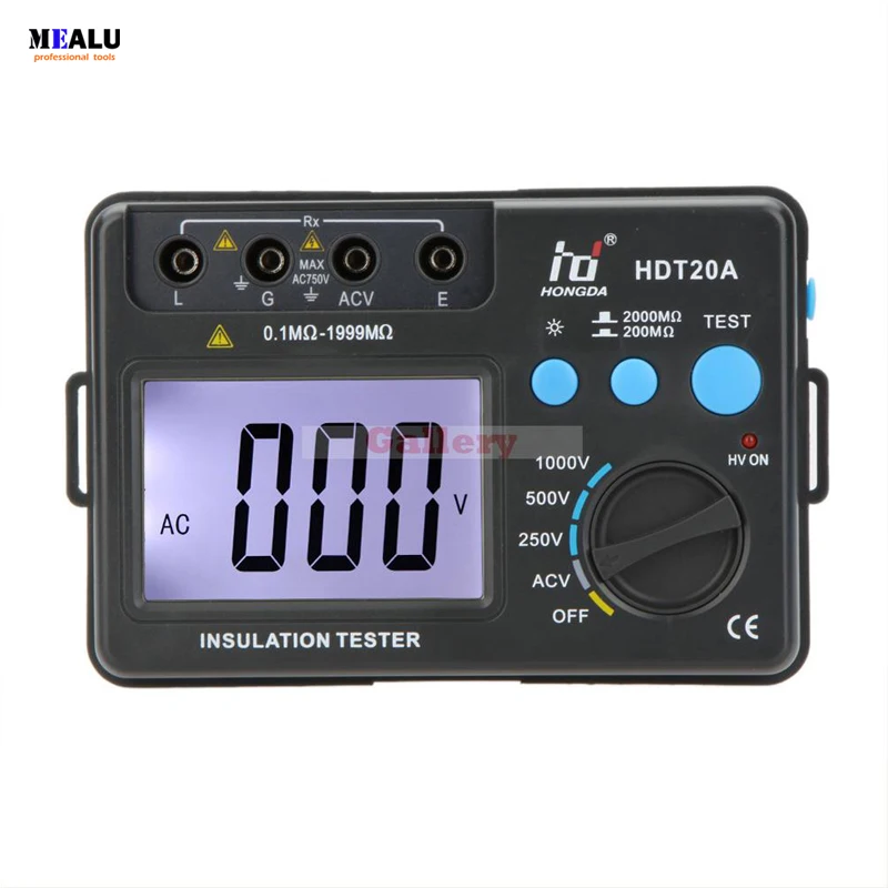 

Hd Hdt20a Digital Display Insluation Resistance Tester Meter Megohmmeter Voltmeter 1000v W Lcd Backlight