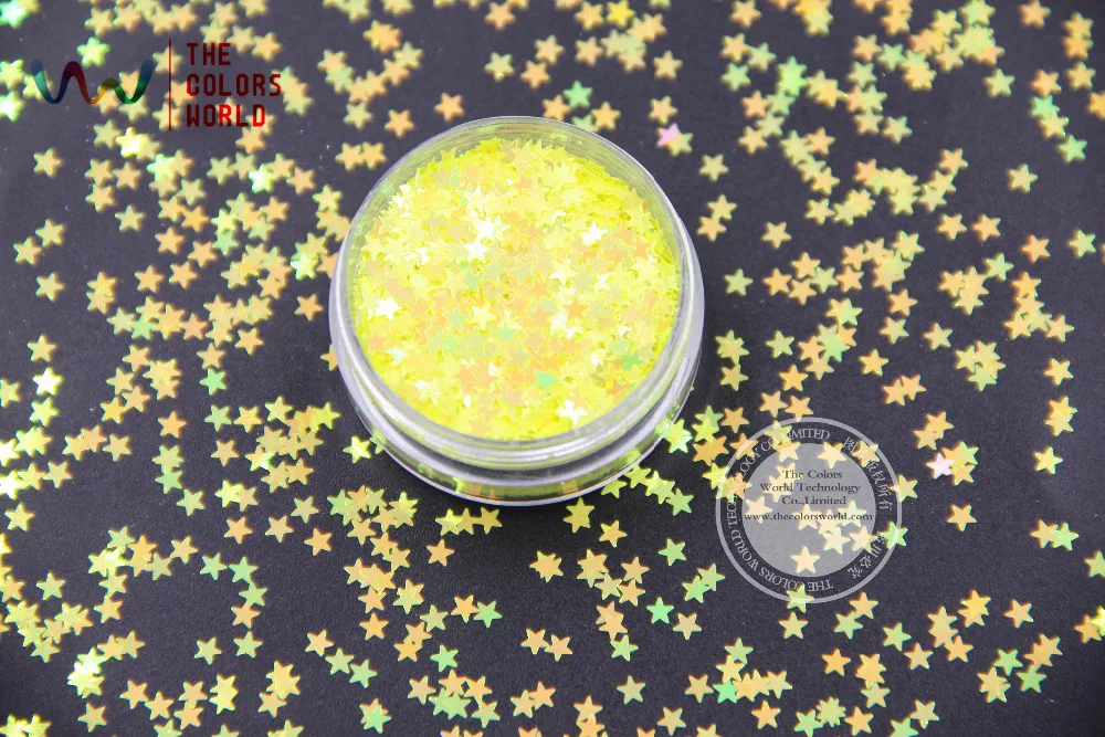 TCI50 Pearlescent Indescent Light Yellow Colors Stars shape 3.0MM Size Glitter for nail Art nail gel makeup or DIY decoration