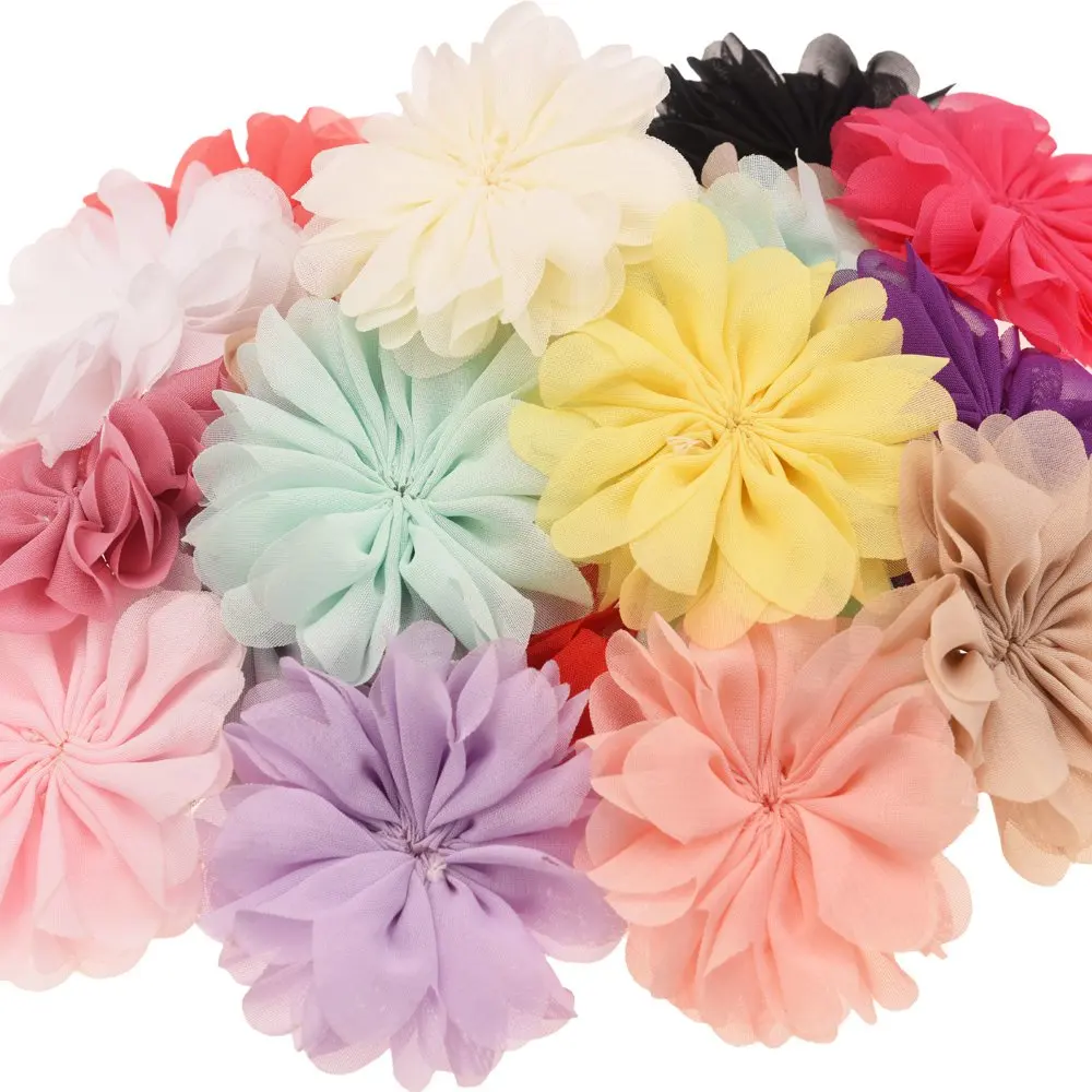 16PCS Rosette Flower Boutique 7cm Puff Flower Chiffon Flowers Hair Accessories Boutique Accessory Headwear No Clips No Barrette