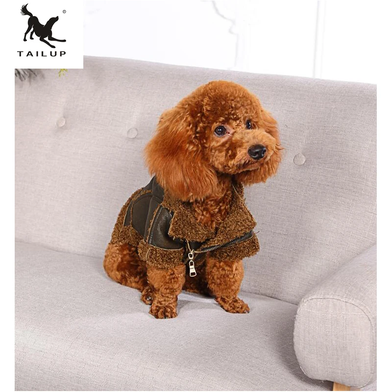 TAILUP Winter Warm Pet Clothes Soft PU Leather Coat For Small Yorkie Dogs Windproof Puppy Chihuahua Fur Jackets