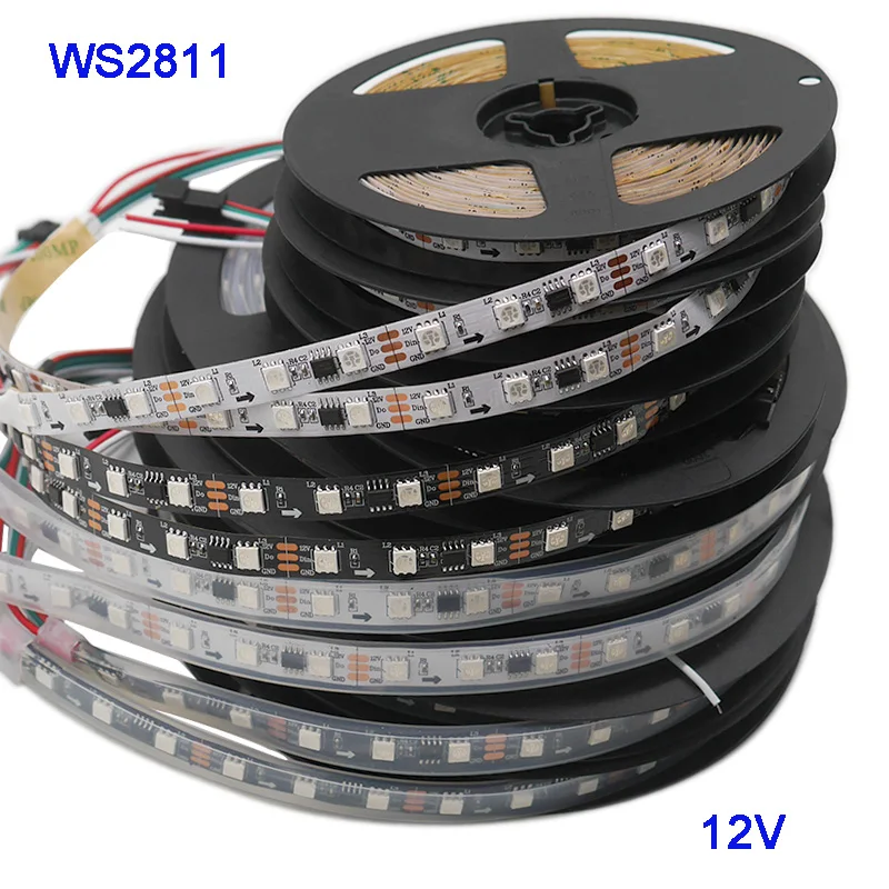 

Пиксельная Светодиодная лента 5050 SMD WS2811, Пиксельная умная светодиодная лампа, 12 в пост. Тока, 3 м, 5 м, 30/48/60 светодиодов/м, Адресуемая WS2811IC, черная/белая ПП