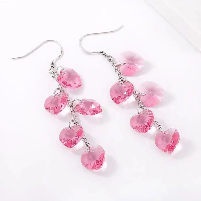 Original Heart Crystals From Austria Tassel Drop Earrings Colorful Beads Hanging Silver Color Dangle Earrings Piercing For Women