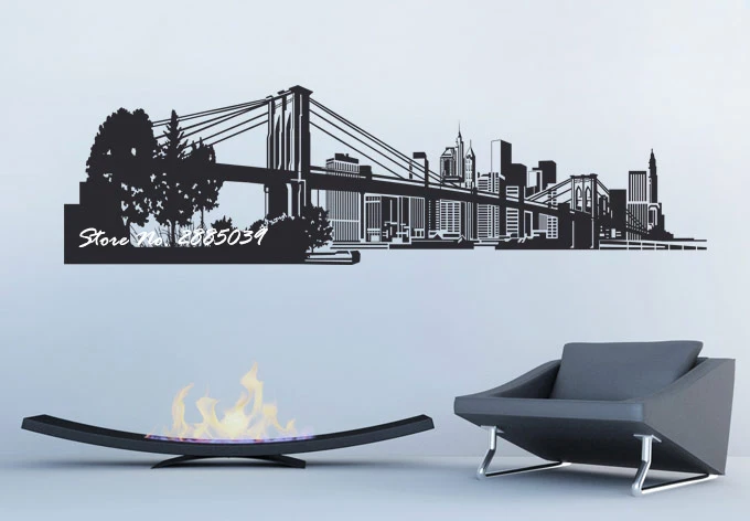 New York Skyline Cityscape Sticker Vinyl Removable Adesivo De Parede Sofa Background Decor Bedroom Office Quality Mural LA262