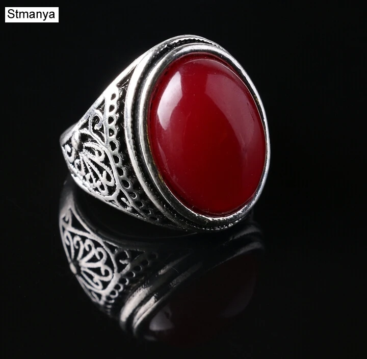 Vintage Ring - Punk  Plated Ring Vintage Jewelry Big Black Stone Ring Red Jewelry For Men women Gift Silver Color Rings 20036