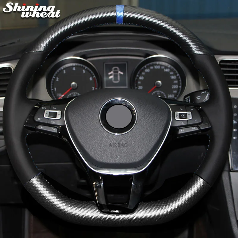 

Shining wheat PU Carbon Fiber Leather Steering Wheel Cover for Volkswagen VW Golf 7 Mk7 New Polo Jetta Passat B8 Tiguan