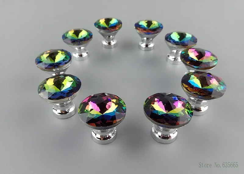 10pcs Multi-color Crystal Glass Diamond Knobs Furniture Handles Drawer Wardrobe Kitchen Cabinets Cupboard Door Pull Dresser Knob