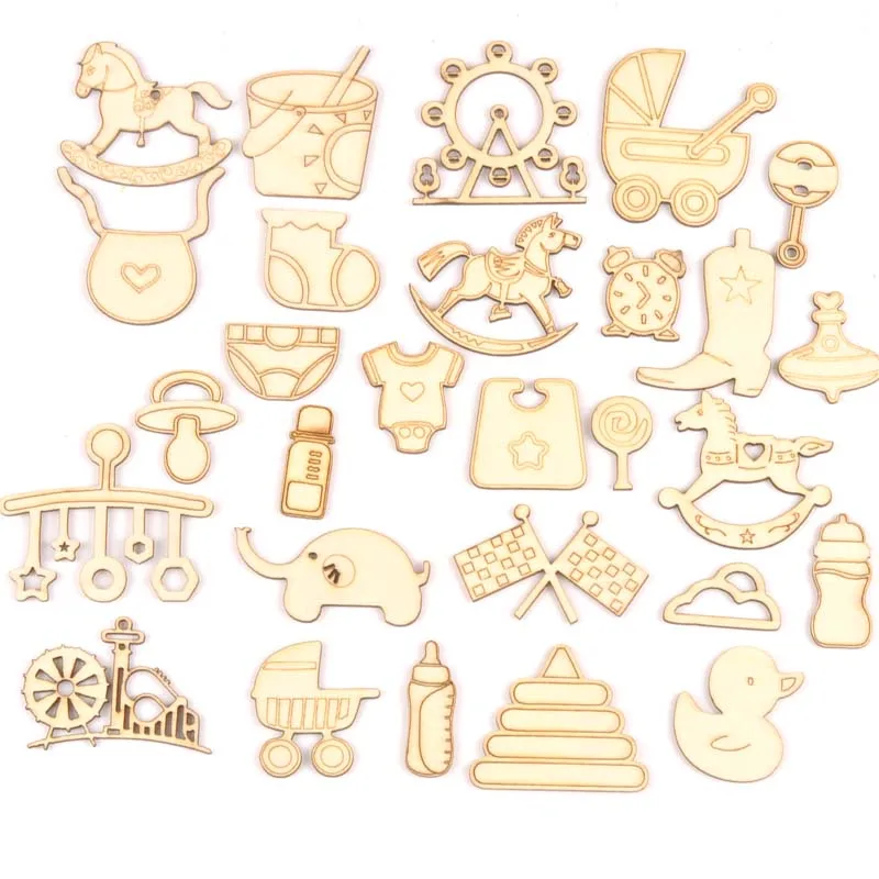 10Pcs Wood DIY Accessories Natural Wooden Baby Scrapbooking Crafts Embellishment For Home Decoration 46x50mm MT1977