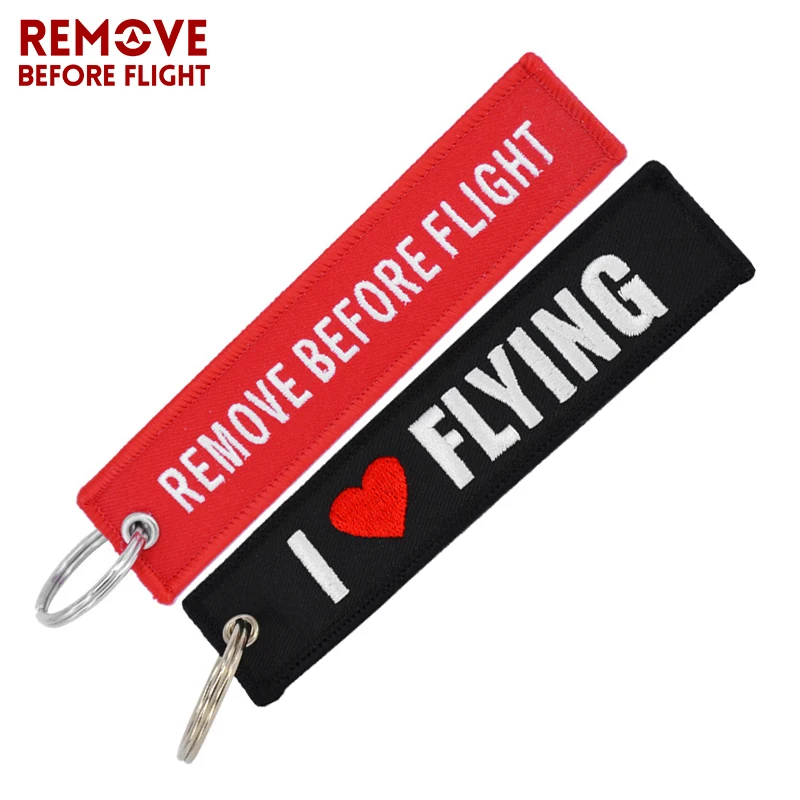 

2 PC Remove Before Flight Keychain 1PC I Love Flying Bag Key Chain Charm Pendant Embroidery Label for Car Keyrings Aviation Gift