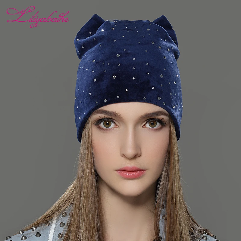 LILIYABAIHE Women Autumn And Winter Hat Ladies Cat Girls Hats For Women Skullies Beanies Fluff Caps the most popular decoration