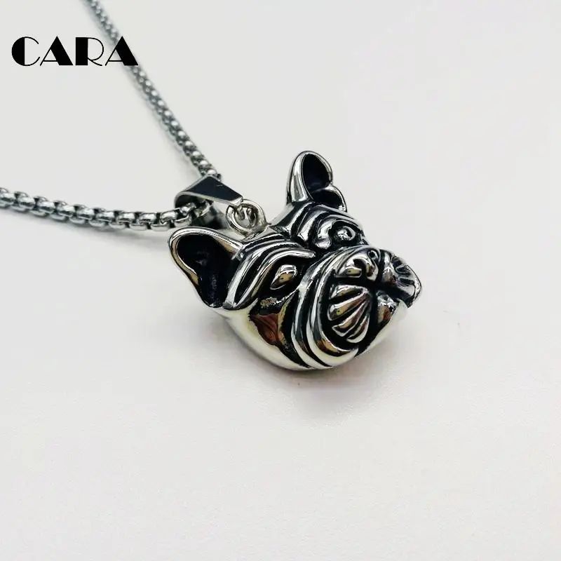 2019 New 316L stainless steel hip hop animal pet pendant & necklace adorable Sharpei dog head necklace jewelry for men CARA0217