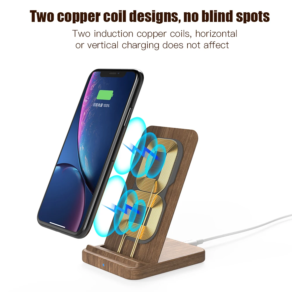 KEYSION 10W Qi Fast Wireless Charger for Samsung S24 S23 Xiaomi 14 Wooden wireless Charging Stand For iPhone 15 14 13 12 Pro Max