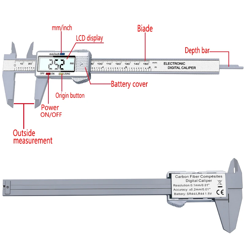 Imagem -02 - Xingweiang-lcd Digital Vernier Caliper Fibra de Carbono Eletrônica Medidor de Altura Instrumentos de Medição Micrômetro 150 mm