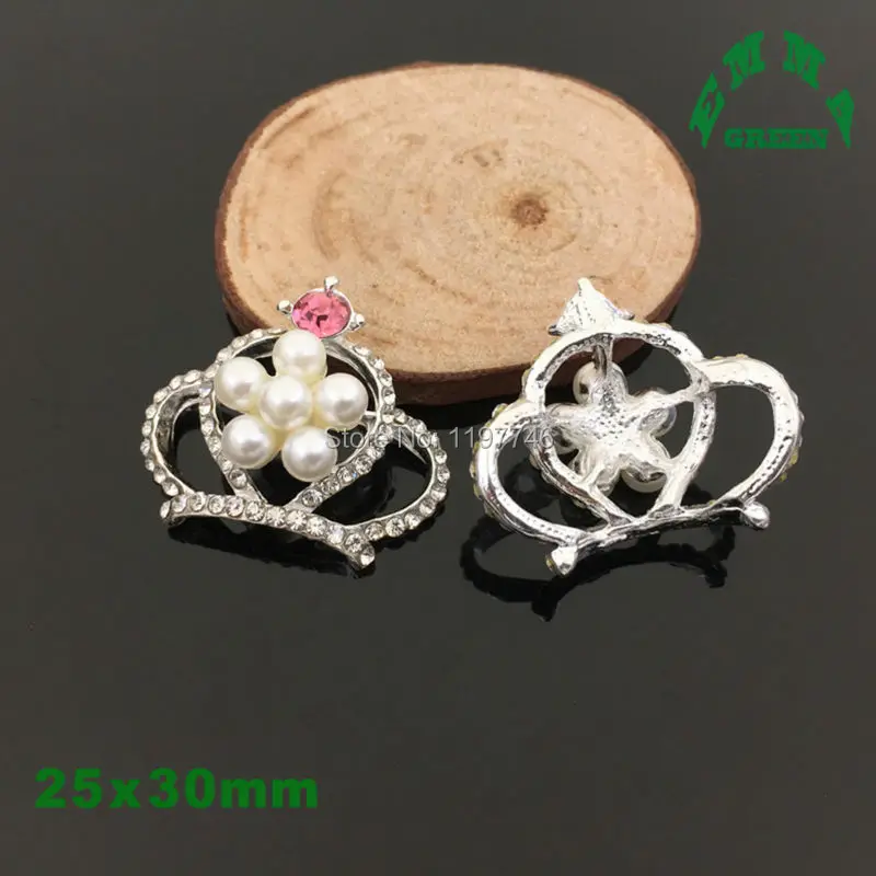 Classical 10 Pieces 25x30mm Rhinestone And White Pearl Flat Back Crown Flower Embellishments Jewelry Making Findings