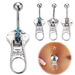 MODRSA 1PC Stainless Steel Belly Button Piercing Punk Crystal Zipper Navel Ring Creative Dangle Belly Piercing Jewelry