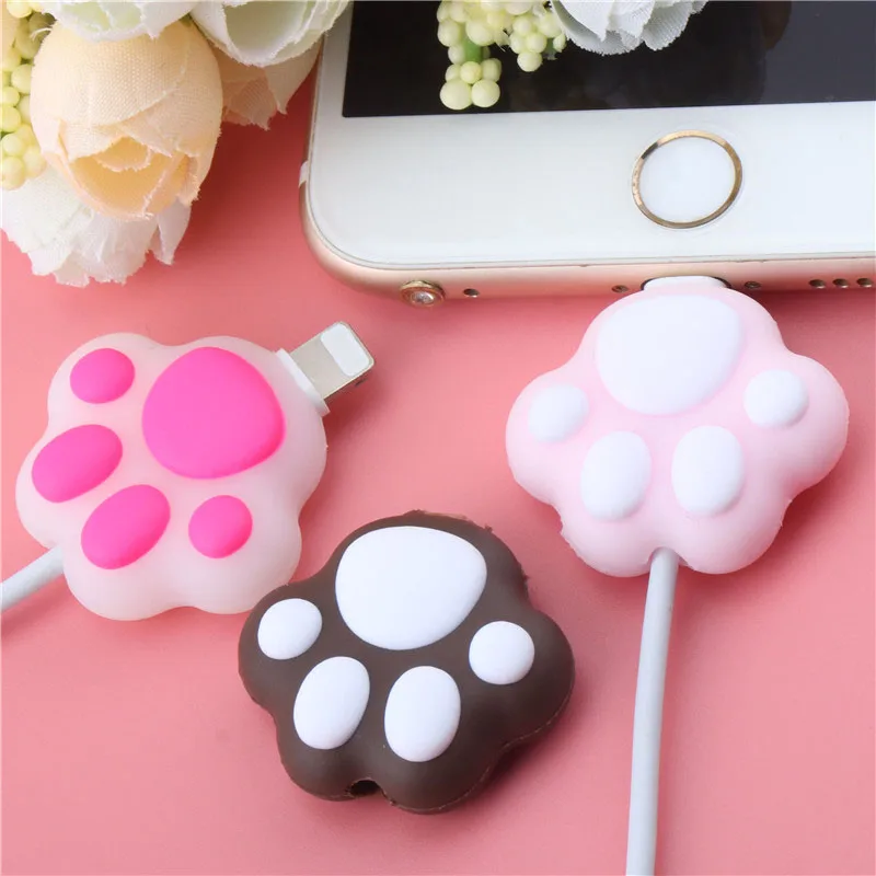 1Pcs Silicone Cat Paws Cable Protector Cute Anti-Break Cartoon Animal Model Cover Charging Cable Winder For iPhone Usb Cable