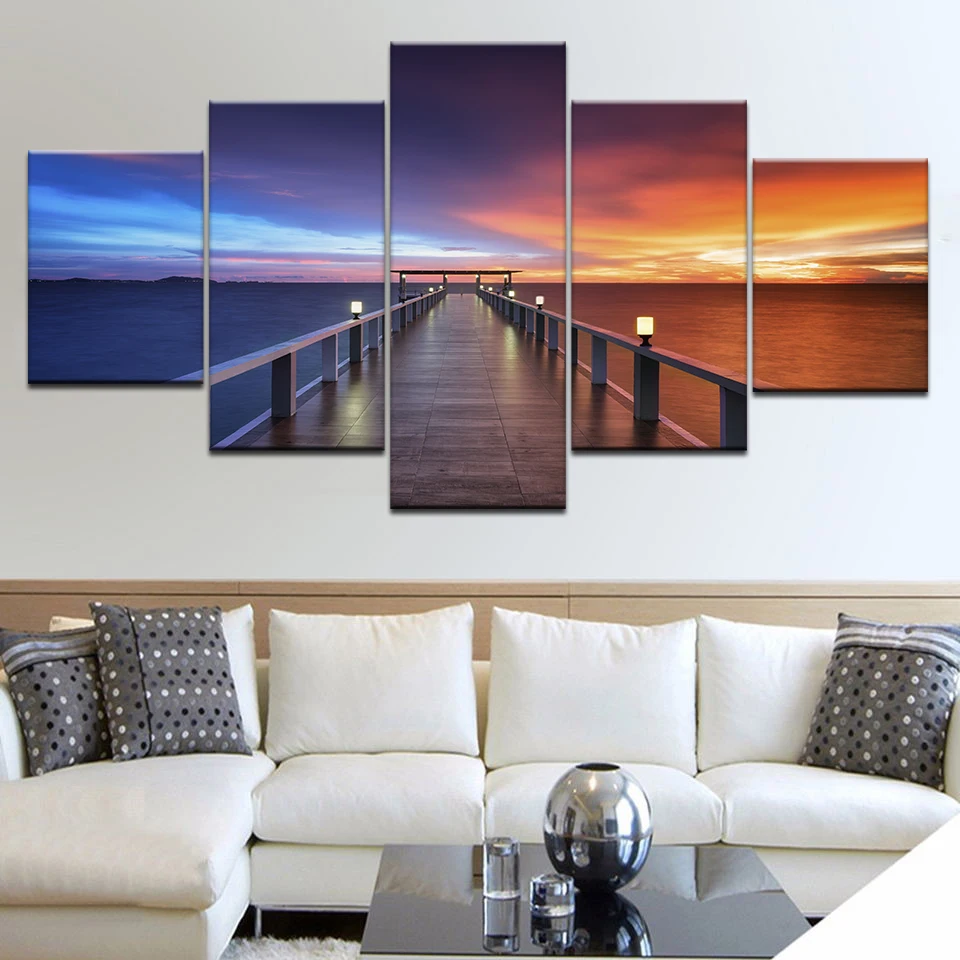 5 Panel/pieces HD Print Morning sunrise sea wall posters Print On Canvas Art Painting For home living room decoration