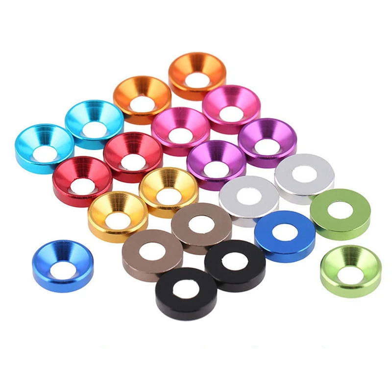 10pcs Aluminum Flat washer M2 M2.5 M3 M4 M5 M6 aluminum colorful Anodized countersunk head bolt washers gasket mix 11 colors