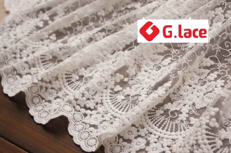 GLace 3Y/Lot soft mesh fabric 3D cotton line embroidery lace fabric fresh dress material decoration clothing  accessoriesTX096