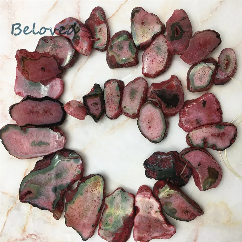 Freeform Druzy Red Agates Geode Slice Loose Beads, Polished Raw Quartz Gems Slab Jewelry Making Beads, BG18249